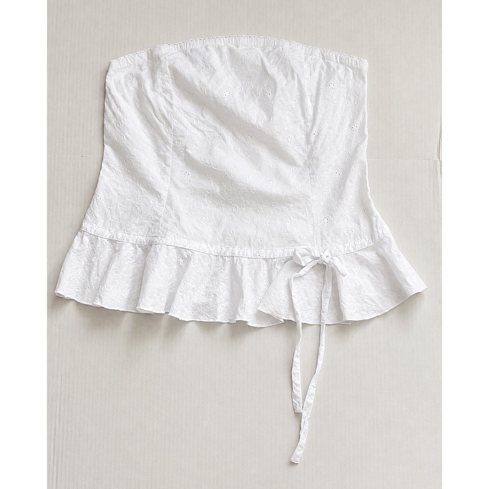 Vintage Y2K Torrid White Eyelet Strapless Peplum Top Plus Size 1 USA Cotton